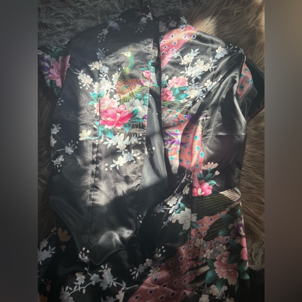 Black Floral Peacock Cheongsam Dress - Picture 6 of 6